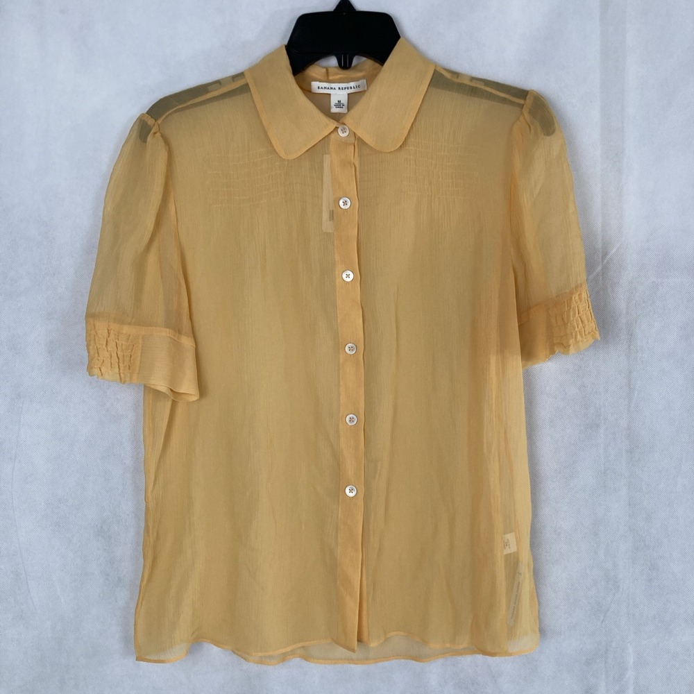 Banana Republic Yellow 100% Silk Crepe Button Up Blouse NWT Size M 291696-01